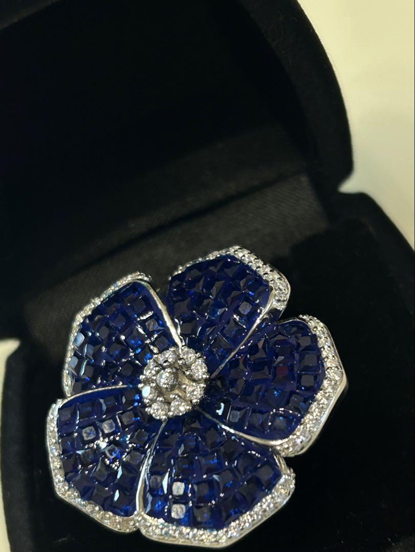 贈り物 ミステリーセッティング￼ BLUE SAPPHIREフラワーモチーフリング15 アクセサリー