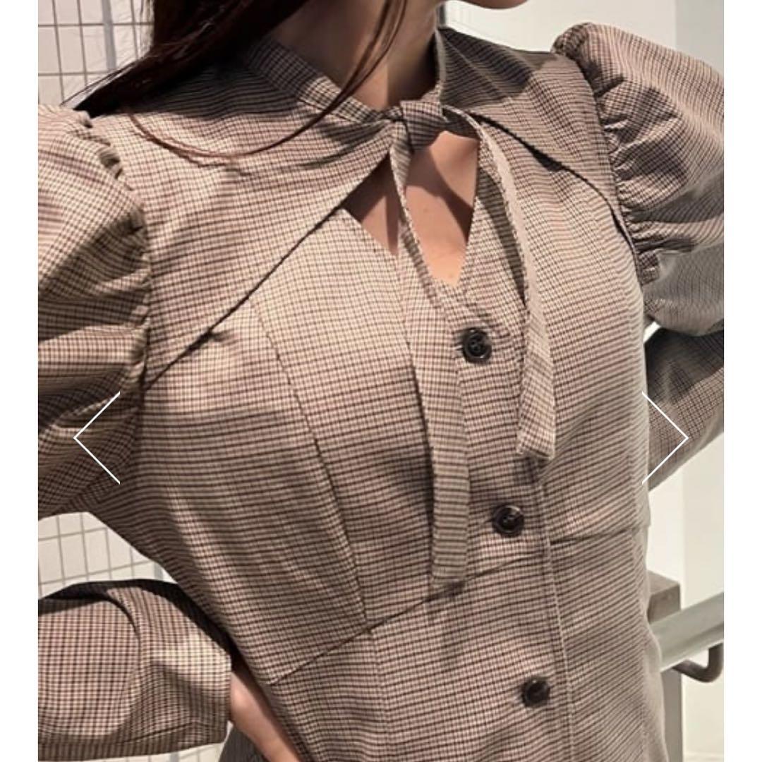 moussy ロング丈 チェック ワンピース タイト タイリボン ドレス