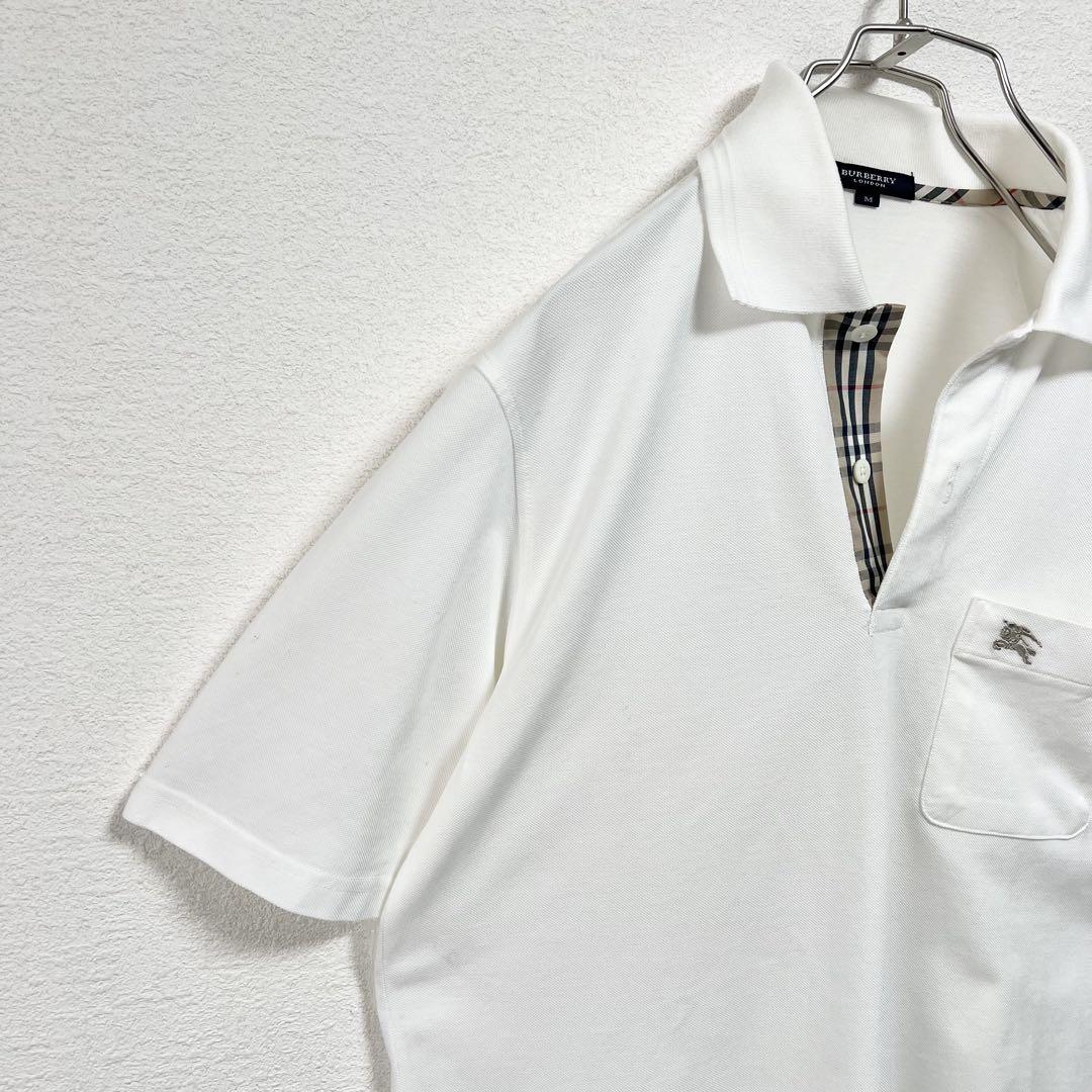 【美品】バーバリー　ポロシャツ　半袖　ホースロゴ金具　ホワイト　L　近年モデル バーバリー BURBERRY ポロシャツ トップス ホワイト メンズ