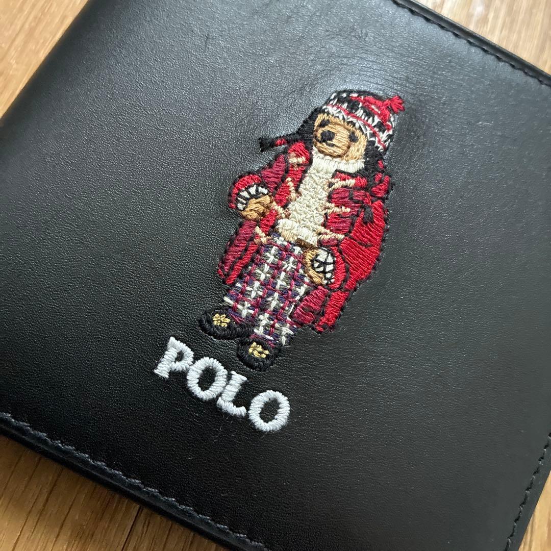 未使用品】ポロラルフローレン ポロベア レザー 二つ折り財布 ブラック