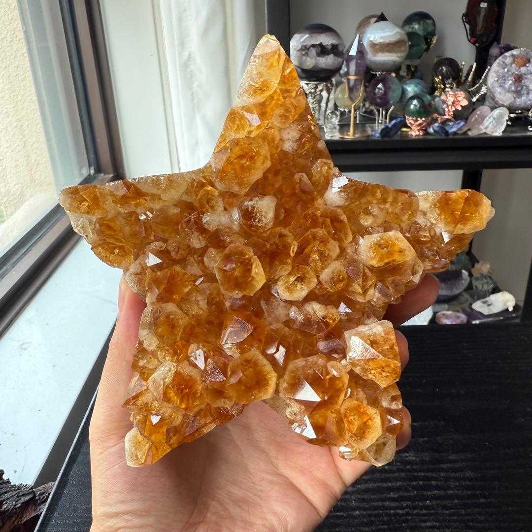 天然石シトリンの星　置物　台座付きNO.082412 天然石シトリンの星 置物 台座付きNO.082412