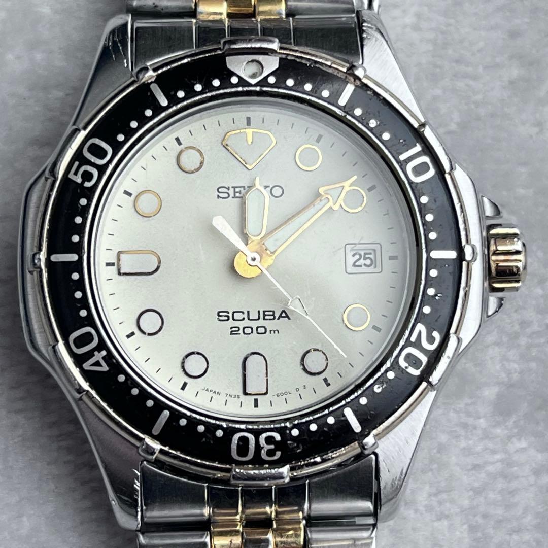 【稼働品】SEIKO 7N35-600A SCUBA クォーツ腕時計