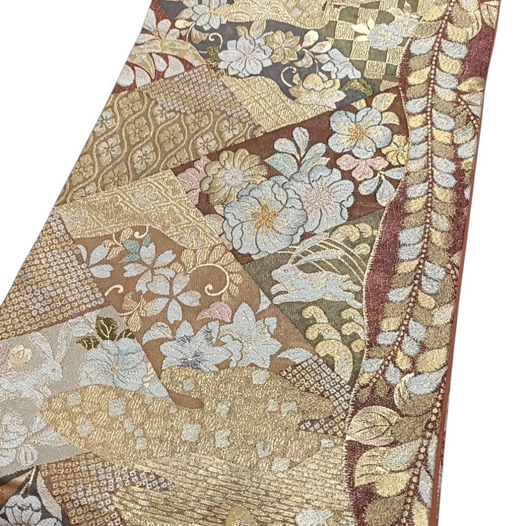 ☆9 えっと 袋帯 辻ヶ花調 兎 花模様 茶 ☆9 えっと 袋帯 辻ヶ花調 兎 花模様 茶 - メルカリ