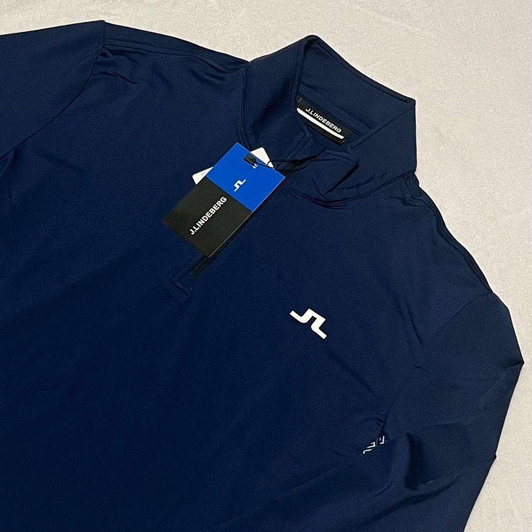 新品 J.LINDEBERG ゴルフ 長袖ハーフジップシャツ ブルー XL