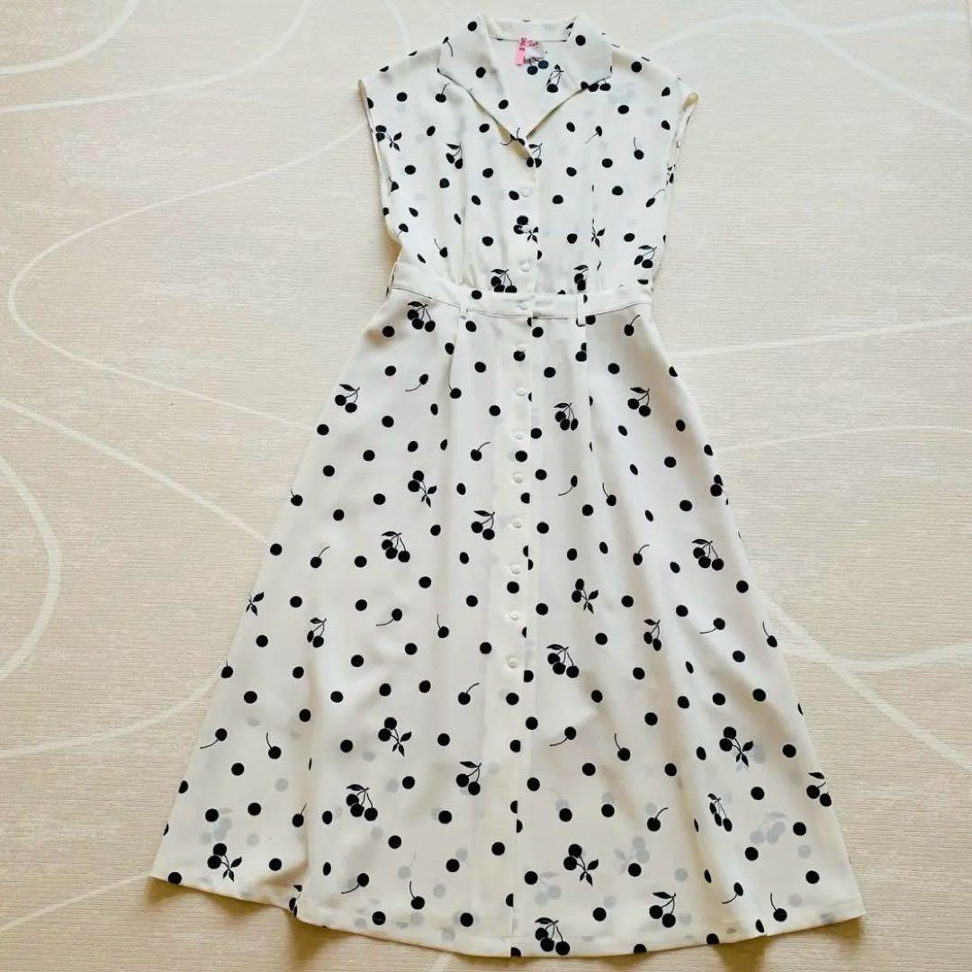 美品】IENA sese チェリー柄ロングシャツワンピース 水玉