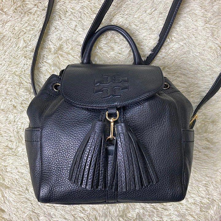 得価通販 極美品 フリンジ オールレザー 黒 金具 YnGkw-m80506235982 トリーバーチ テア ミニバックパック お得定番