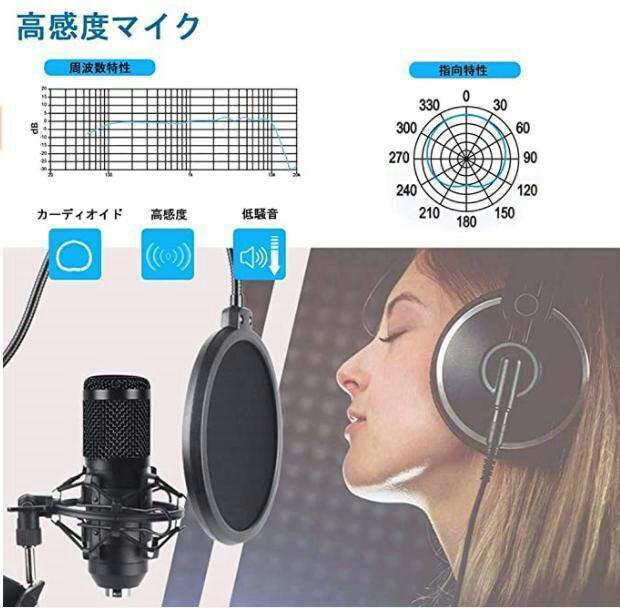 ブラック　コンデンサーマイク  V8 オーディオミキサー ライブ配信セット
