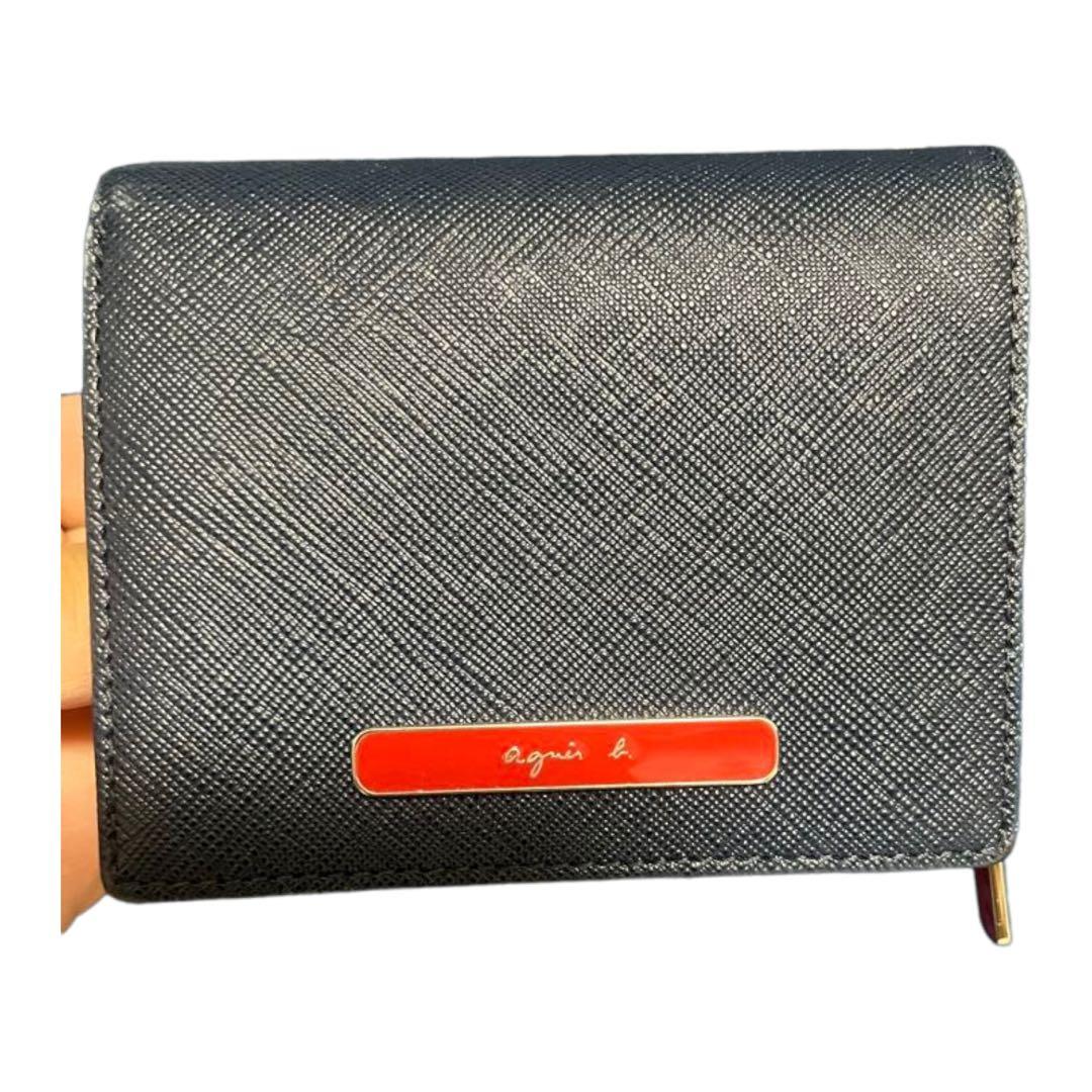 激安 アニエス ベー ボヤージュ 財布 折り畳み 紺 レザー ウォレット