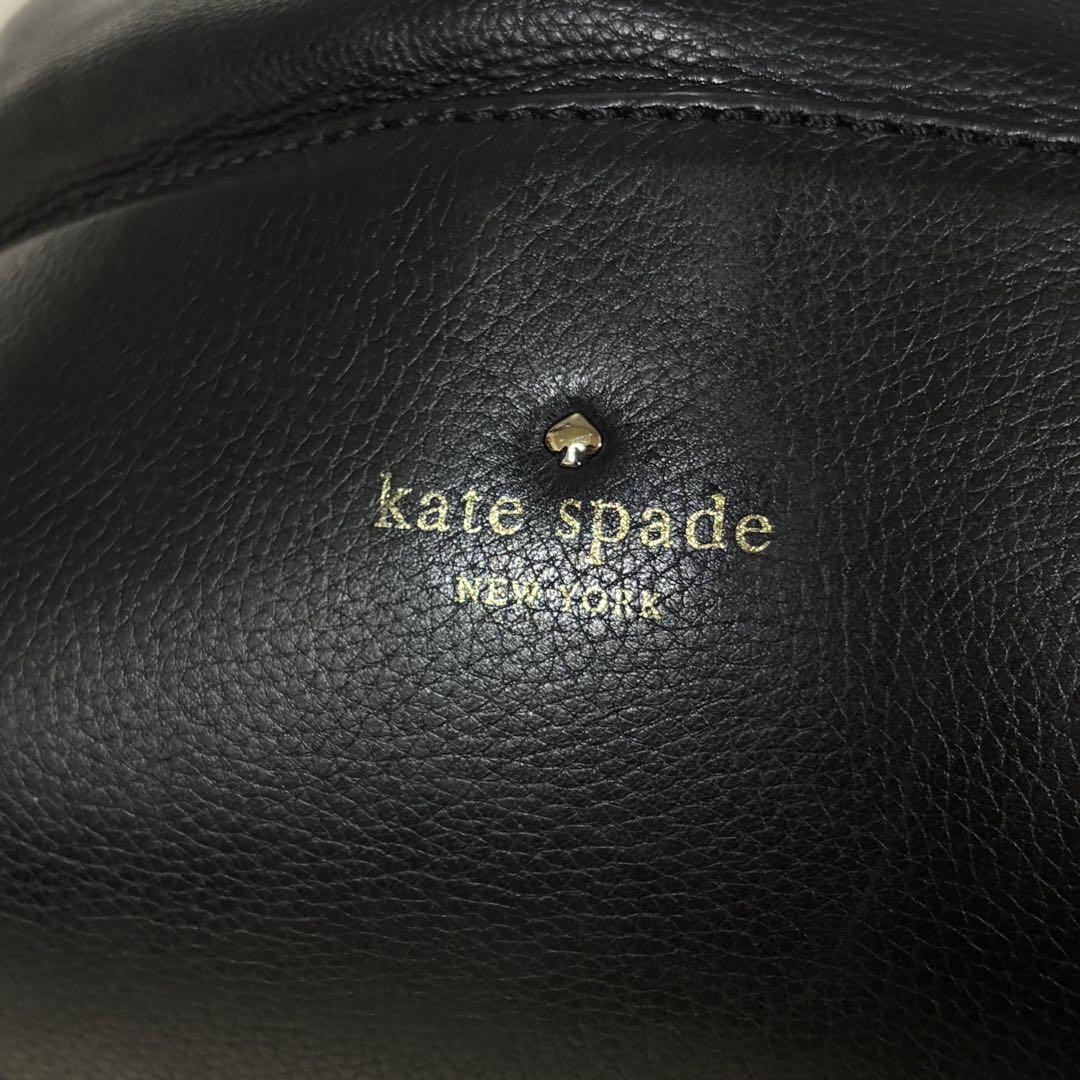 kate spade ハンドバッグ レザー 巾着ワンショルダー リボン 黒
