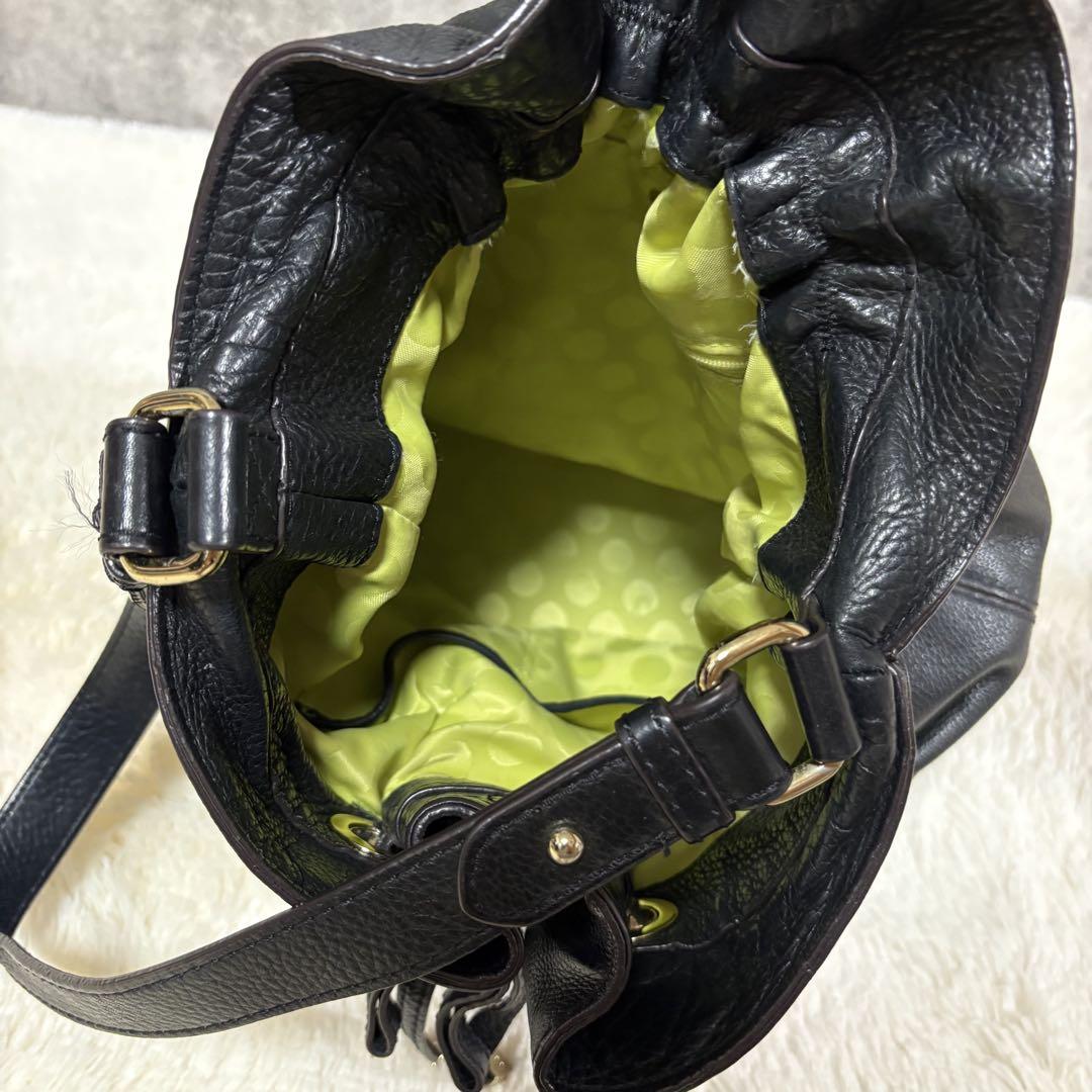 半額ストア レザー ハンドバッグ spade kate 巾着ワンショルダー 黒 リボン バッグ