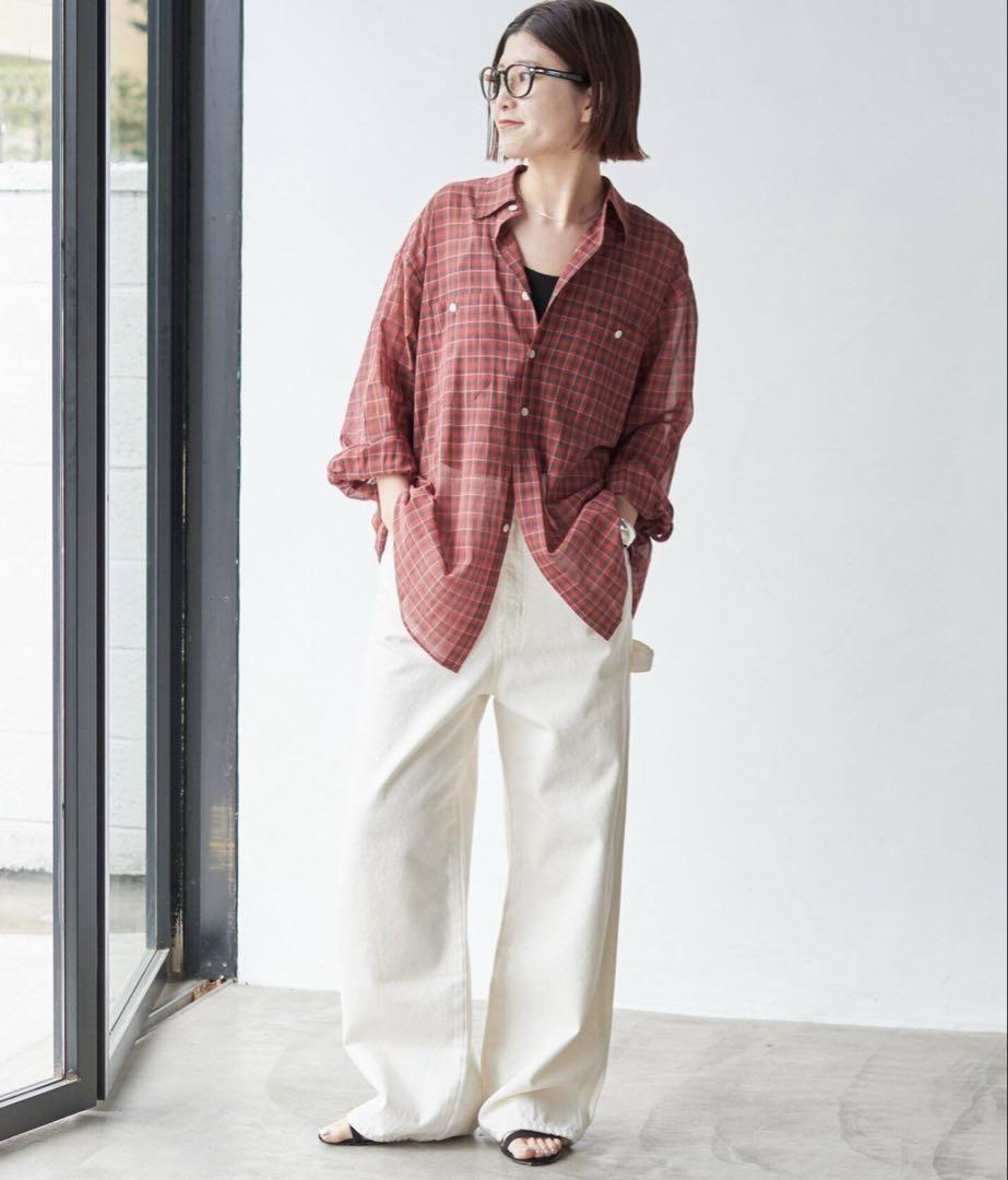 Spick and Span コットンボイルチェック長袖シャツ　赤