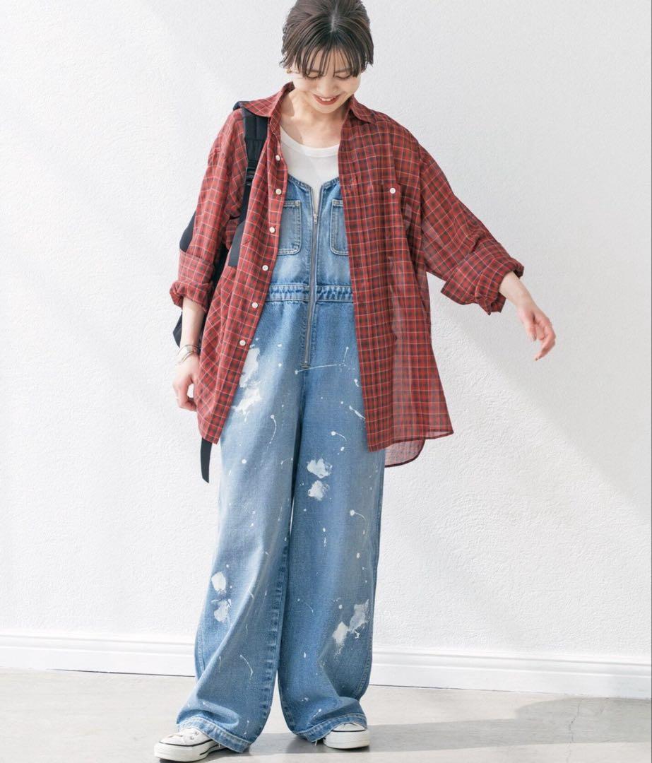 Spick and Span コットンボイルチェック長袖シャツ　赤