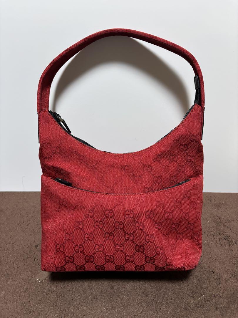 GUCCI GGキャンバス ハンドバッグ レッド ブラック