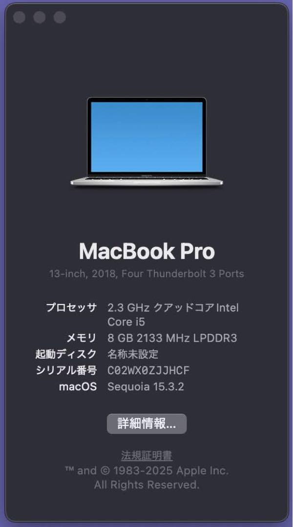 【ジャンク:画面焼け】13インチMacBook Pro A1989 シルバー