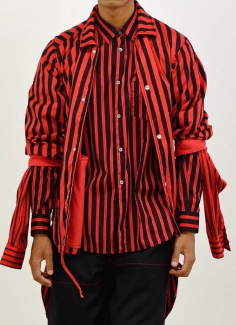 コムデギャルソンシャツ ロング丈 袖二股ストライプシャツ