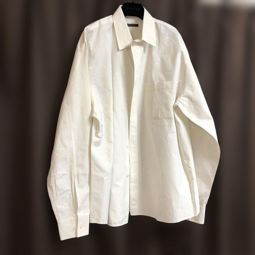 美品　ルイヴィトン　ホワイトクリーム　ドット柄　長袖シャツ　サイズL