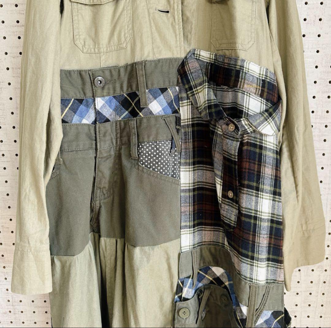 011 used古着リメイクチェック柄シャツワンピース