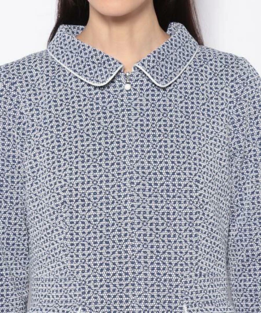タグ付美品　レリアン９号 ロイヤルブルー総柄ワンピース　フロントファスナー
