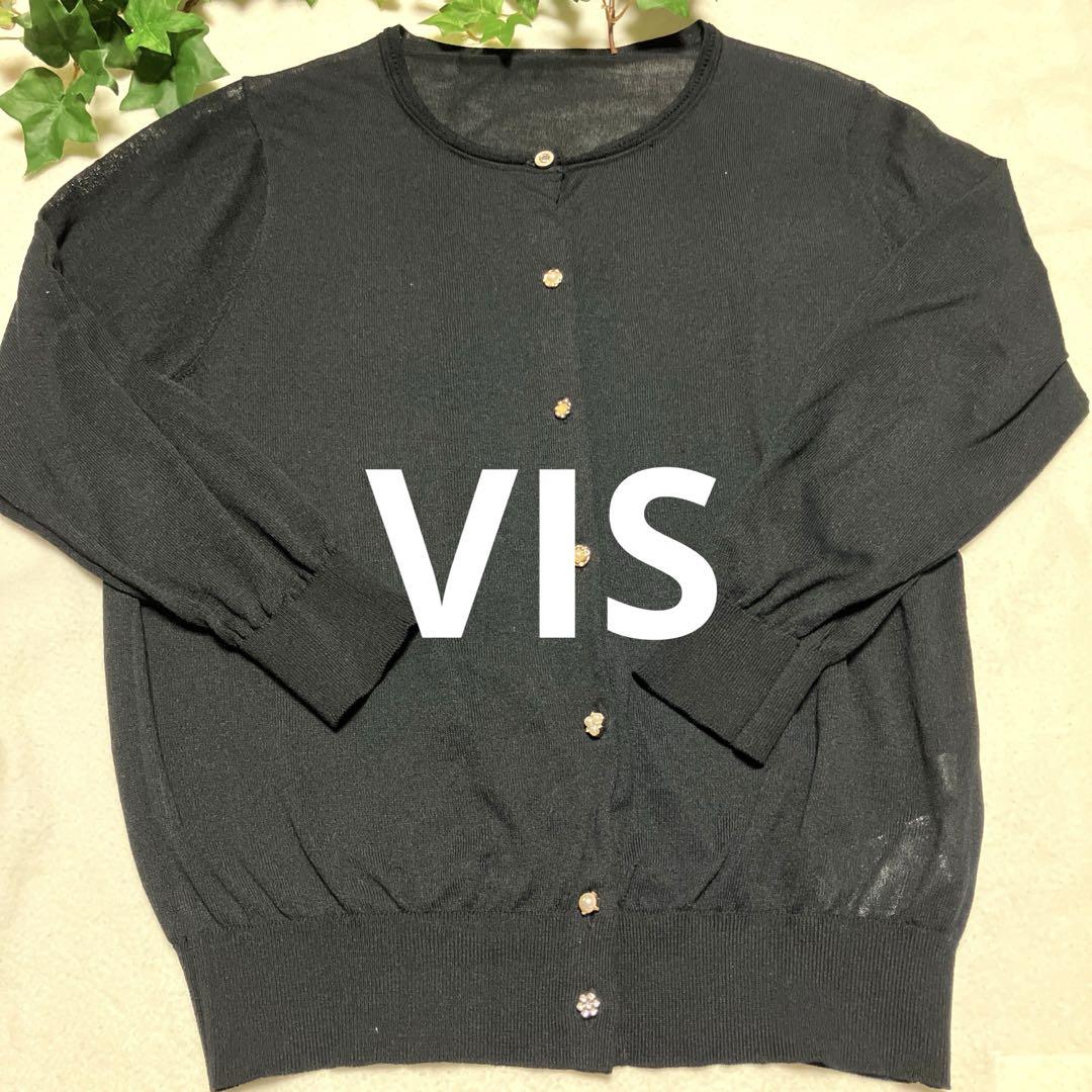 VISビス 7種のビジューボタン シアーカーディガン ブラックL 即購入OK!
