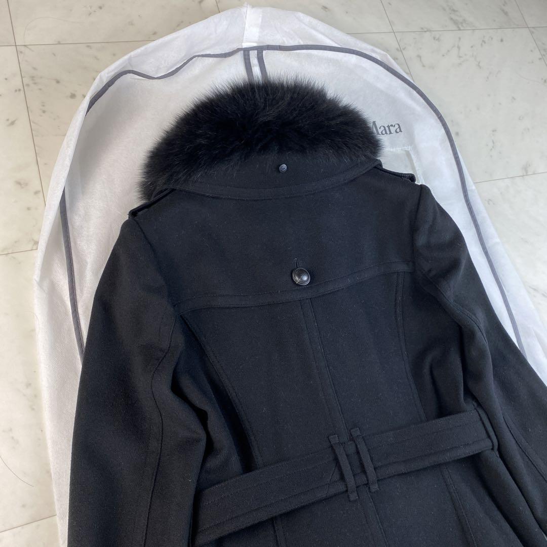 カシミヤ混◎バーバリーロンドン　ロングコート　フォックスファー　42 XL