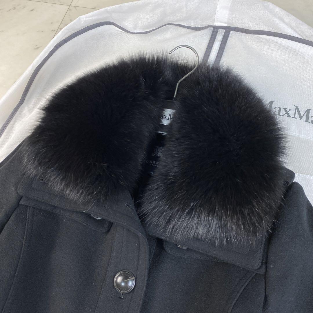 カシミヤ混◎バーバリーロンドン　ロングコート　フォックスファー　42 XL