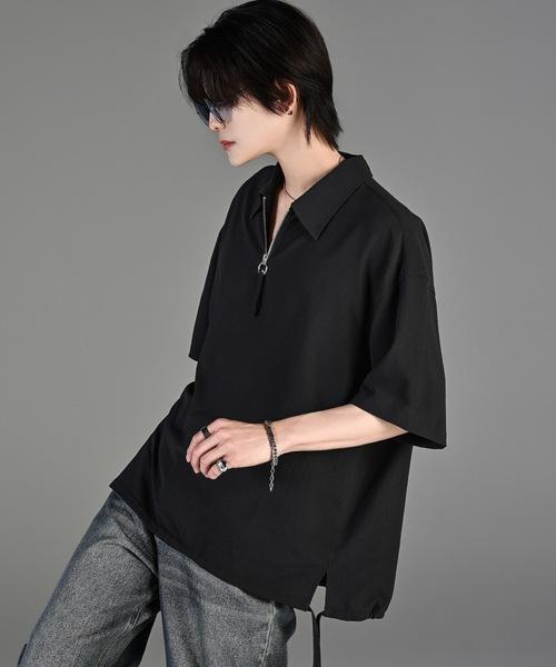 ADRER CODE CRINKLE HALF ZIP SHIRT ブラック