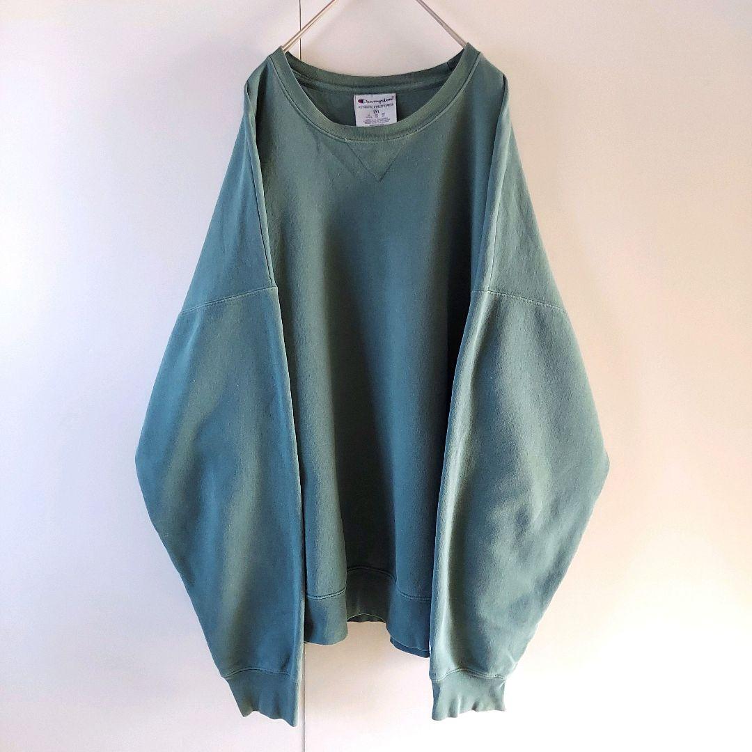00s チャンピオン前V目無し裏起毛 ビンテージスウェット XXL モスグリーン