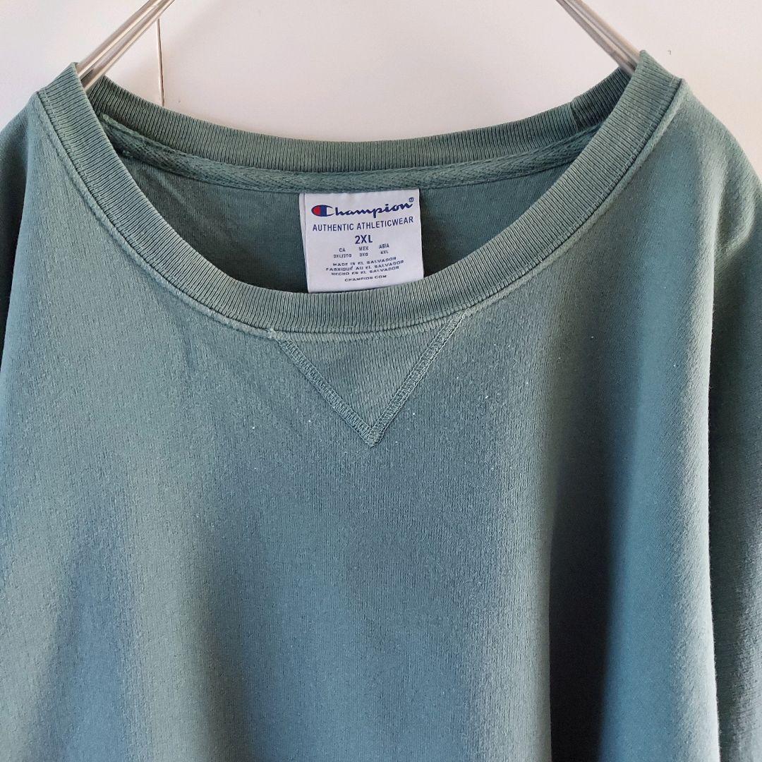 00s チャンピオン前V目無し裏起毛 ビンテージスウェット XXL モスグリーン