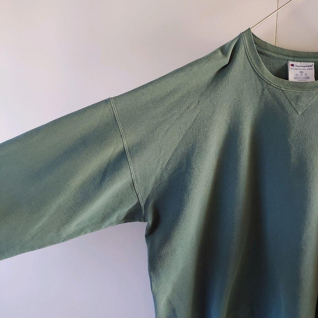 00s チャンピオン前V目無し裏起毛 ビンテージスウェット XXL モスグリーン