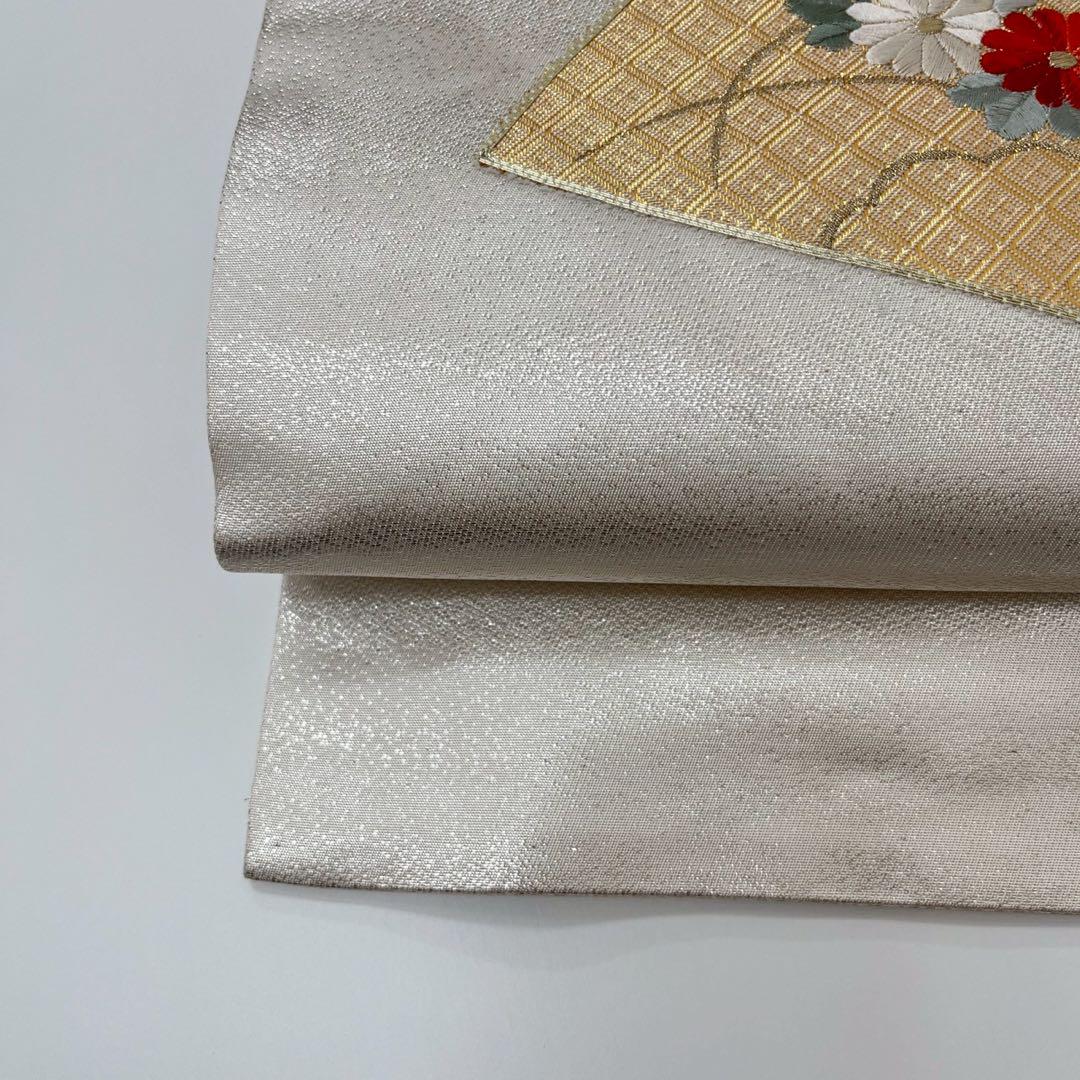 アンティーク 名古屋帯 刺繍に扇子 九寸 正絹 AO-1596
