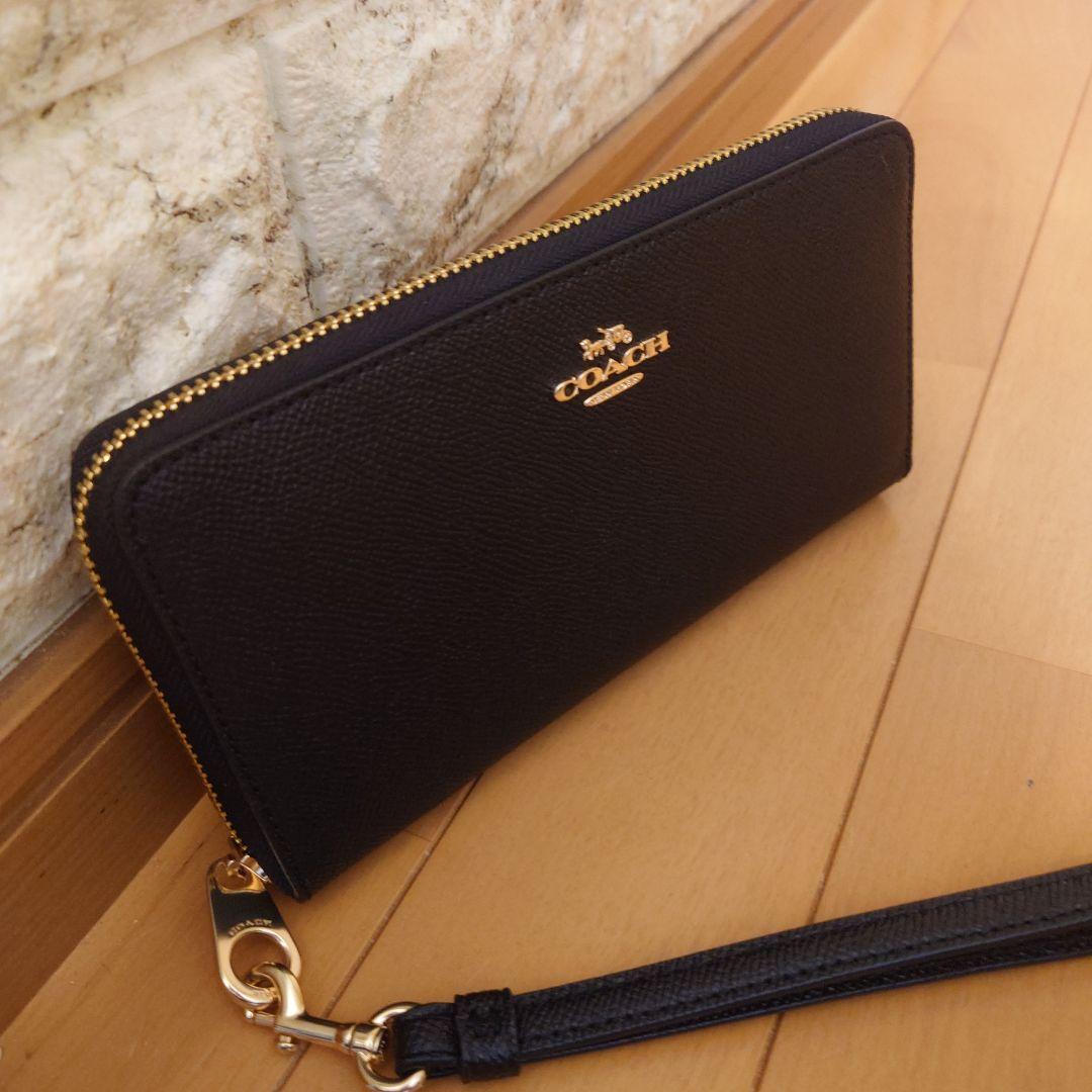 【新品未使用】COACH　コーチ　C3441　長財布　ストラップ付き　ブラック