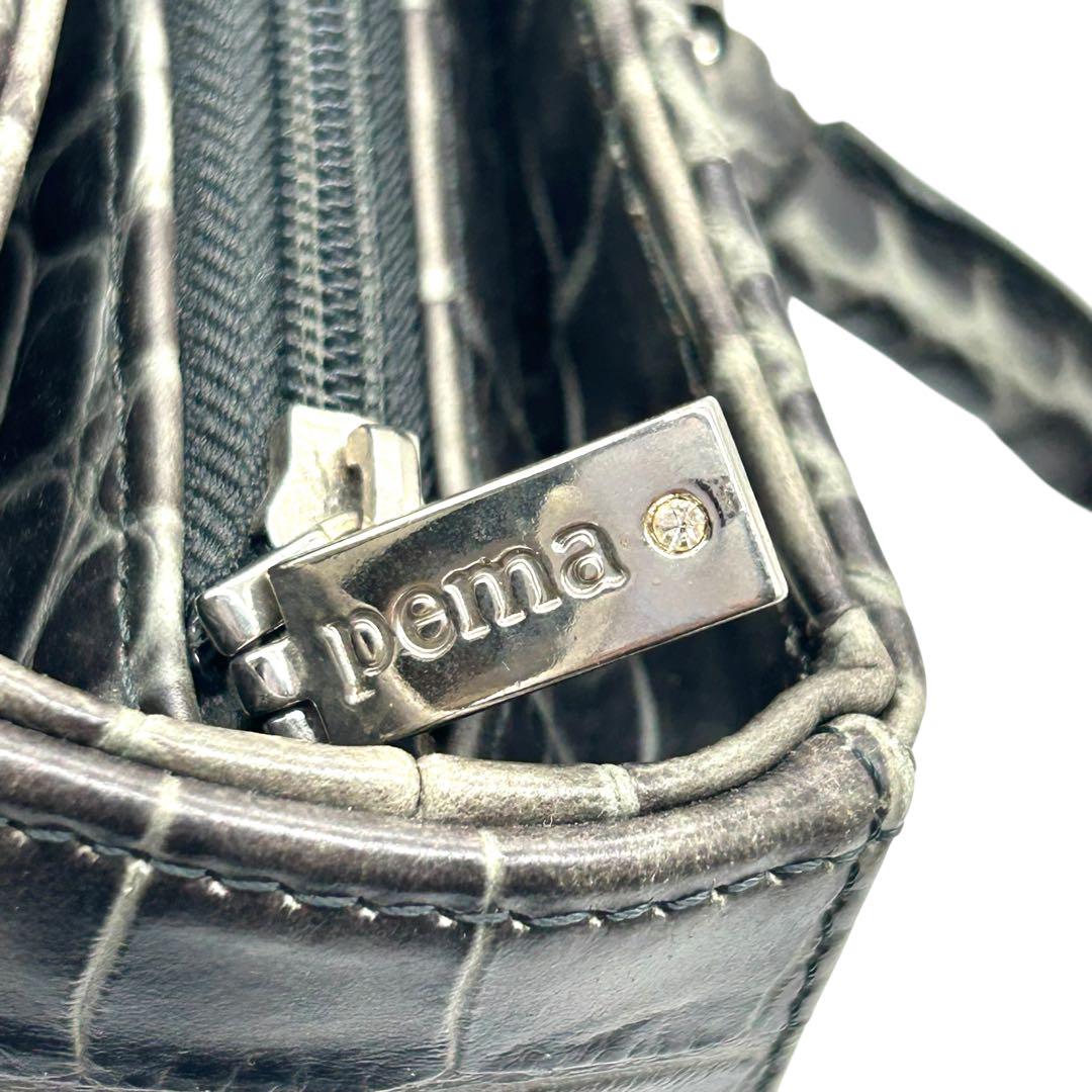 良品 903 pema トートバッグ 本革 クロコ型押し グレー