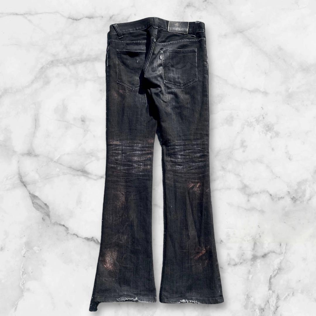 パンツ 00s tornado mart pant denim US drill y2k 2000s Tornado Mart Distressed Flared Leg Grey Washed Denim