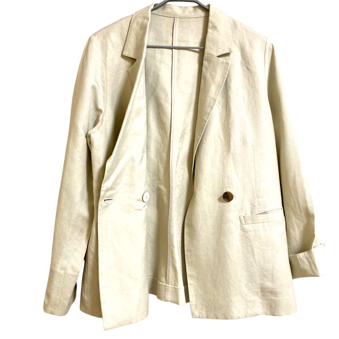 【極美品】ファヴォリオ　麻　ダブル　ジャケット　ベージュ　Mサイズ　裏地なし