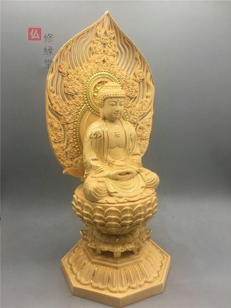 人気SALE新作登場 修縁堂 豪華 木彫仏像 釈迦牟尼仏 釈迦如来座像 彫刻 本金 切金 天然木檜材 O6U1o-m80581816153 最新作豊富な