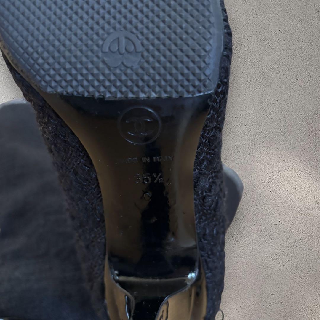 美品 箱袋付き CHANEL ツイード ロングブーツ 35 1/2 ココマーク