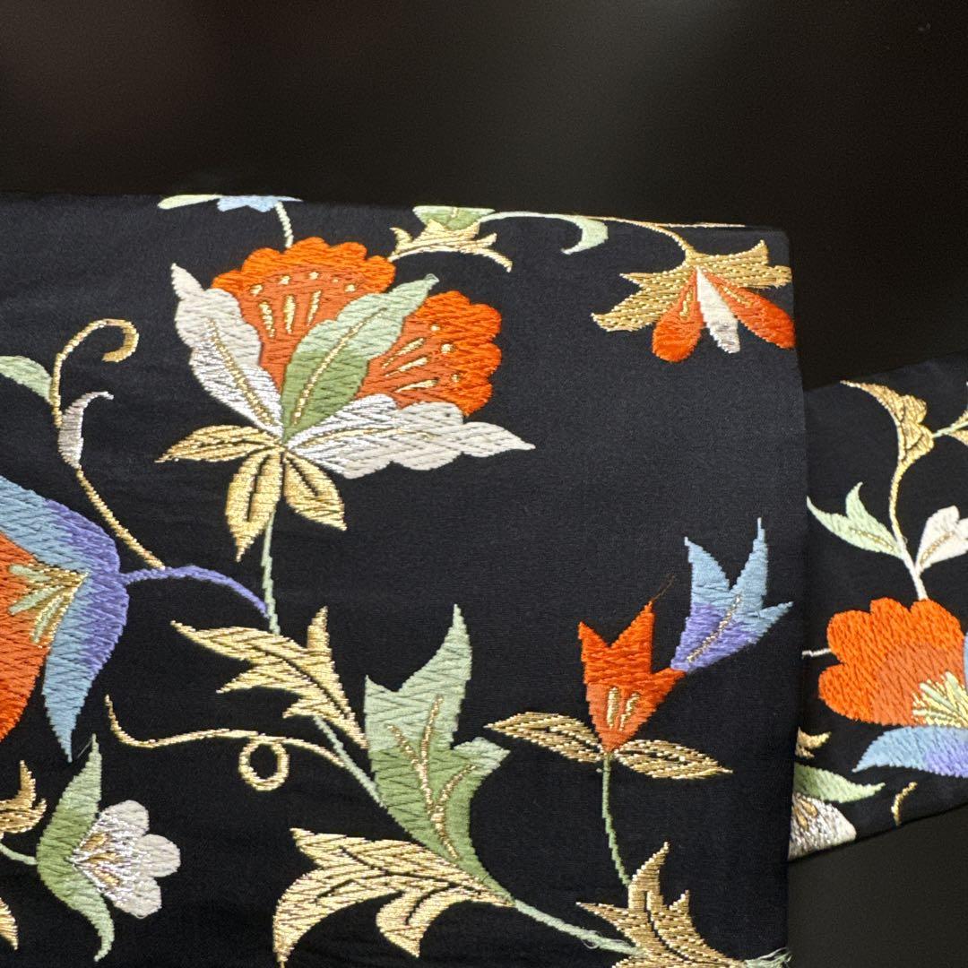 12-128 名古屋帯 九寸 美品 正絹 着物 名古屋仕立て 刺繍