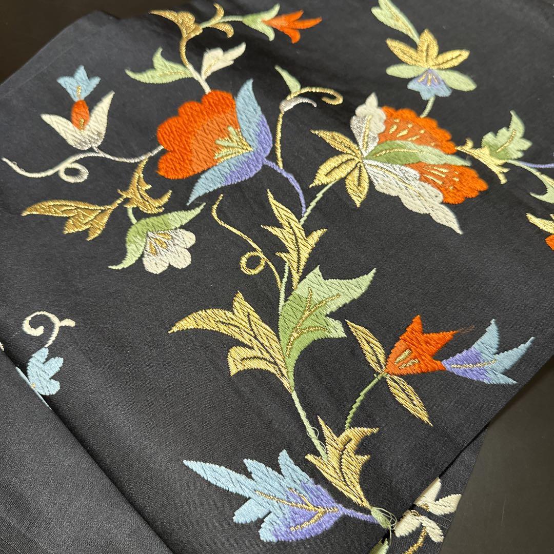 12-128 名古屋帯 九寸 美品 正絹 着物 名古屋仕立て 刺繍