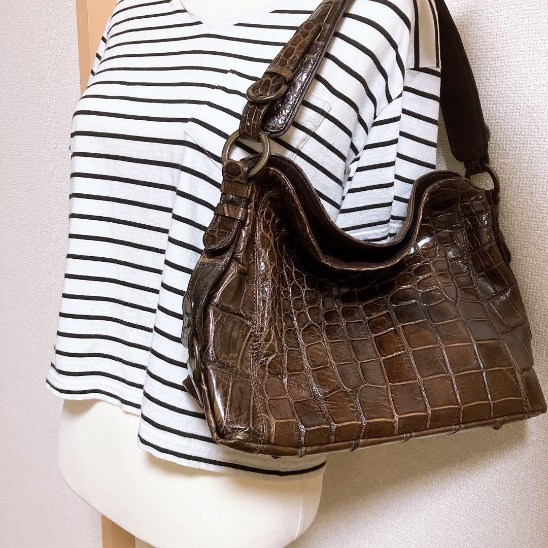 新作人気 Crocodile✨️クロコダイル ショルダーバッグ ブラウン パス バッグ