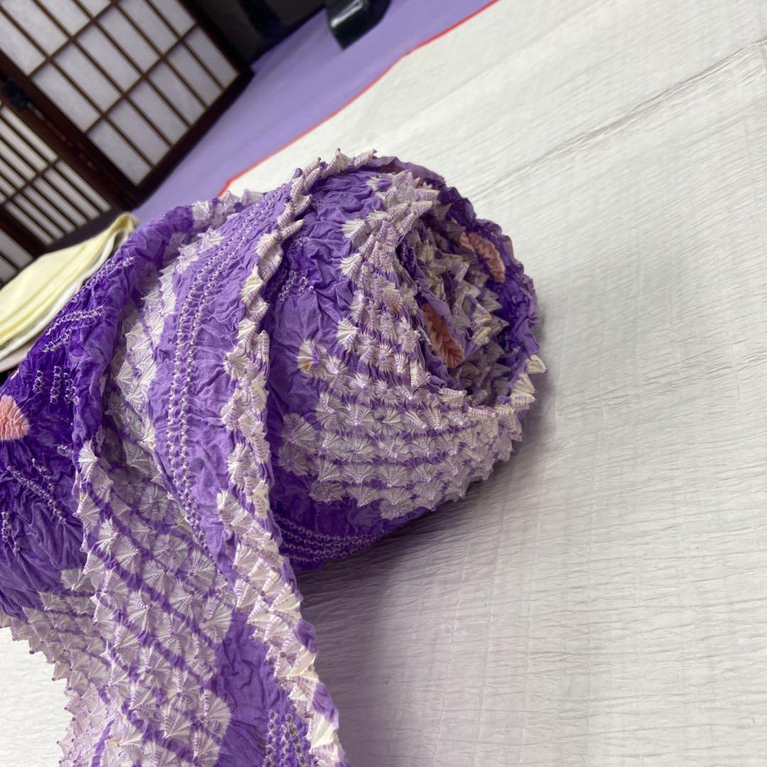 6125 有松 鳴海絞 浴衣反物 綿 紫系 シミ有り 着物・浴衣