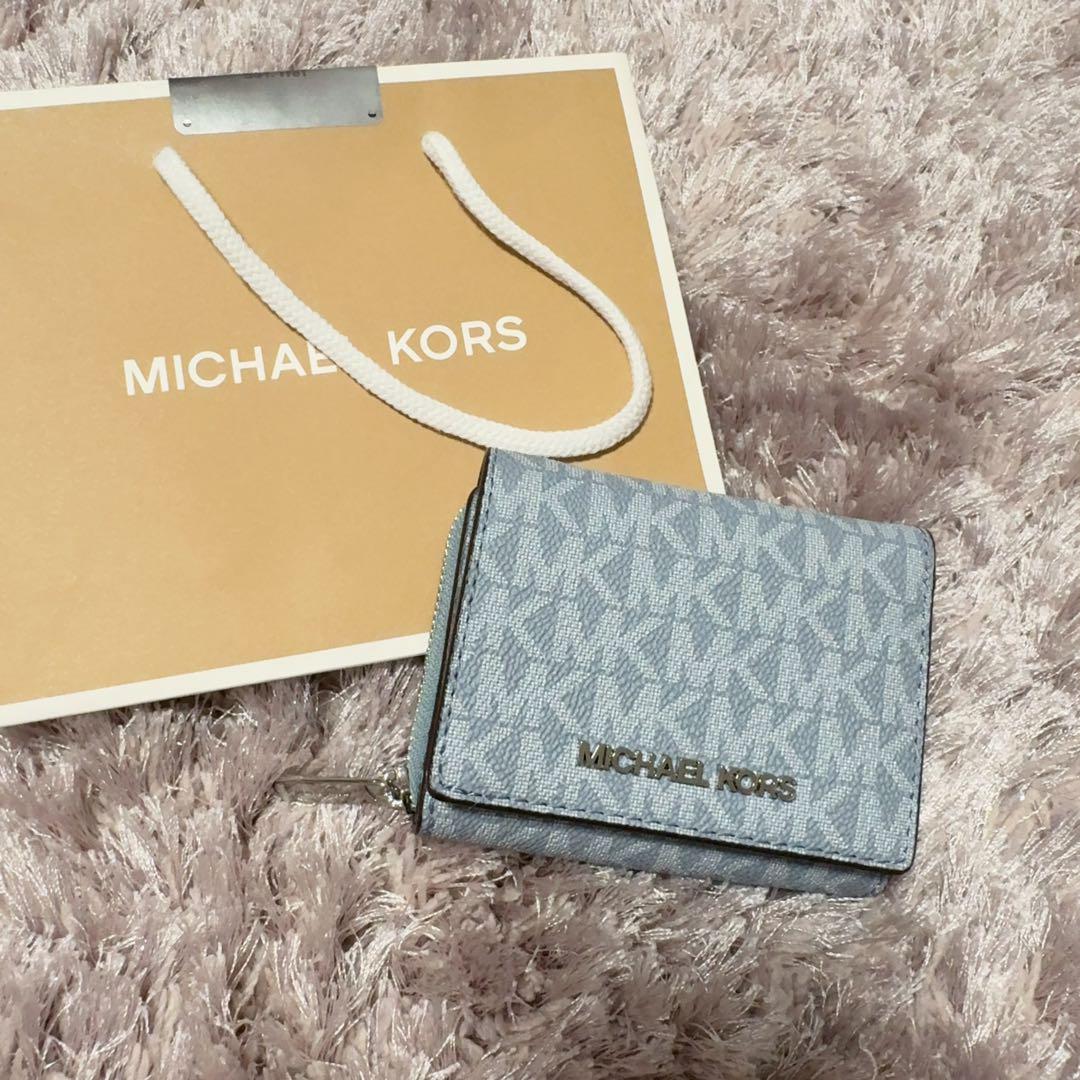 MICHAEL KORS 三つ折り財布 ブルー レディース コンパクト