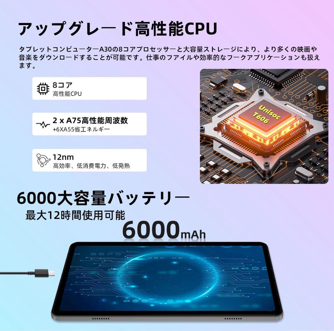 Android15 タブレット 本体 12GB+64GB+2TB 10.1インチ