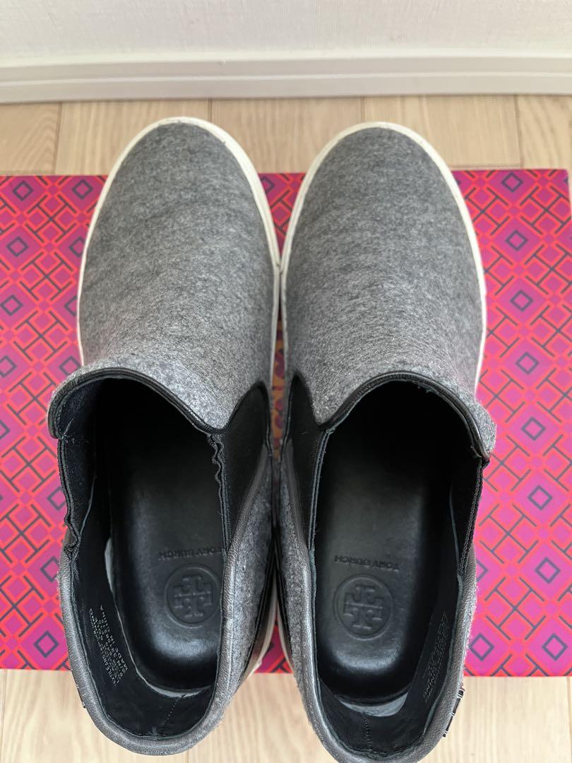 Tory Burch サイドゴアブーツ グレー ウール風生地 25.5cm