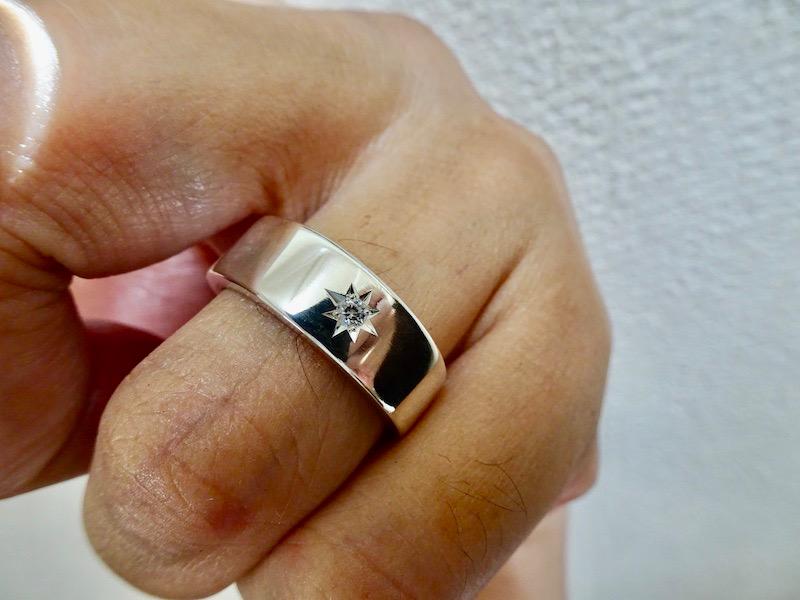仁尾彫金『一つ星2.3mmダイヤ、幅7mm、平打リング