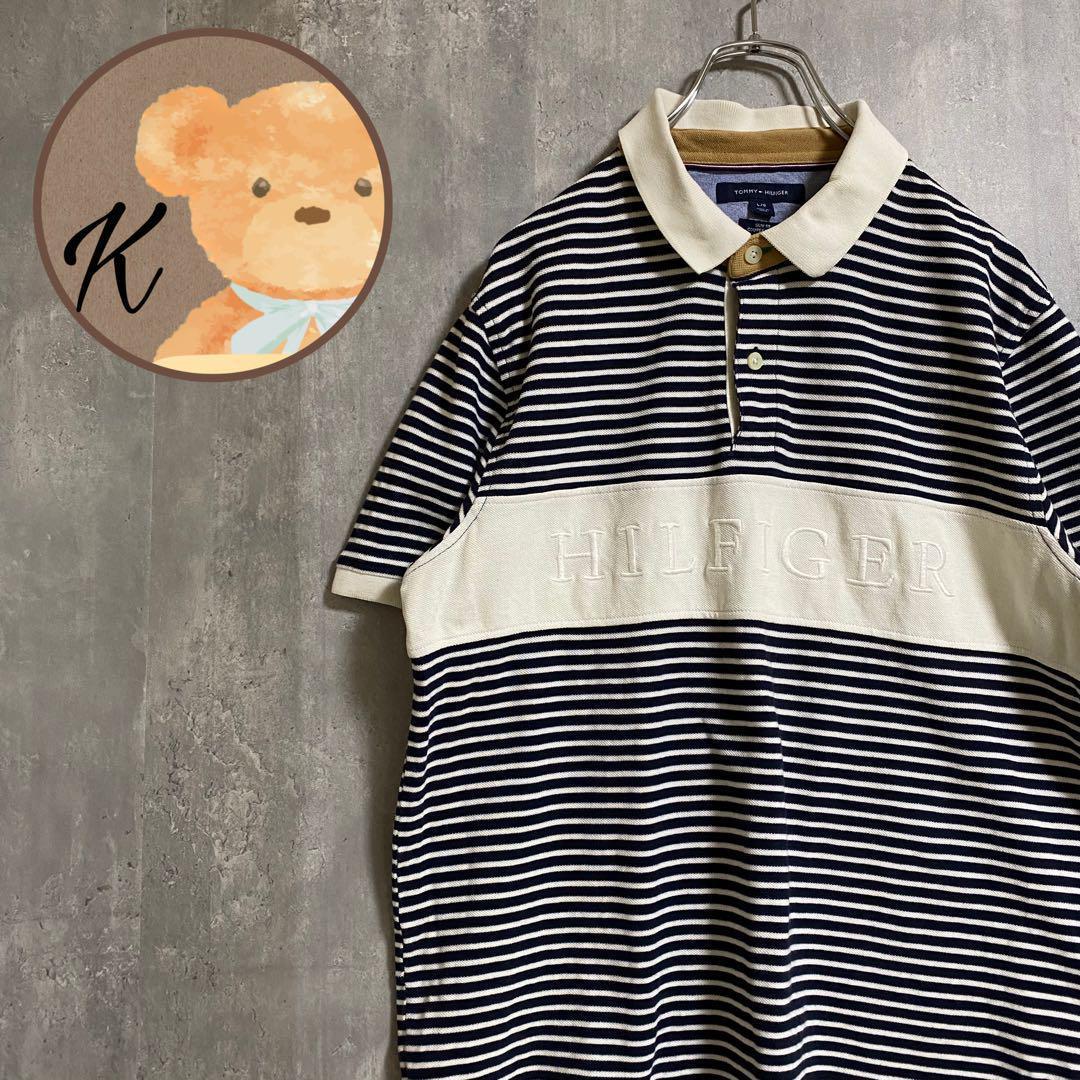 Tommy Hilfiger ポロシャツ メンズ 半袖 L ボーダー ネイビー