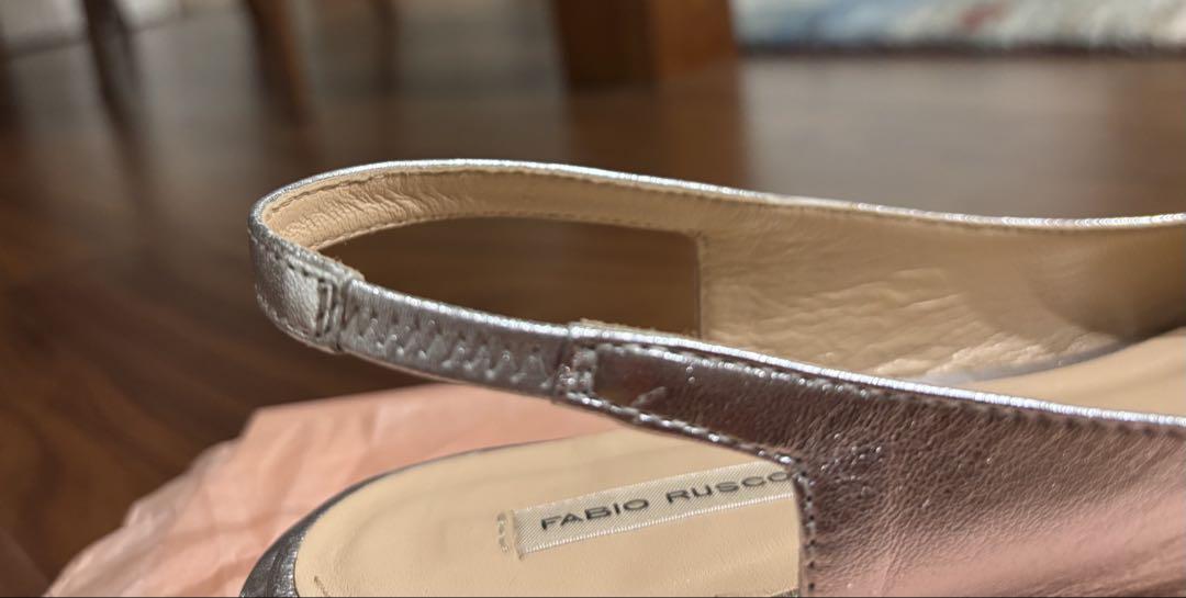 FABIO RUSCONI シルバースリングバックフラットシューズ
