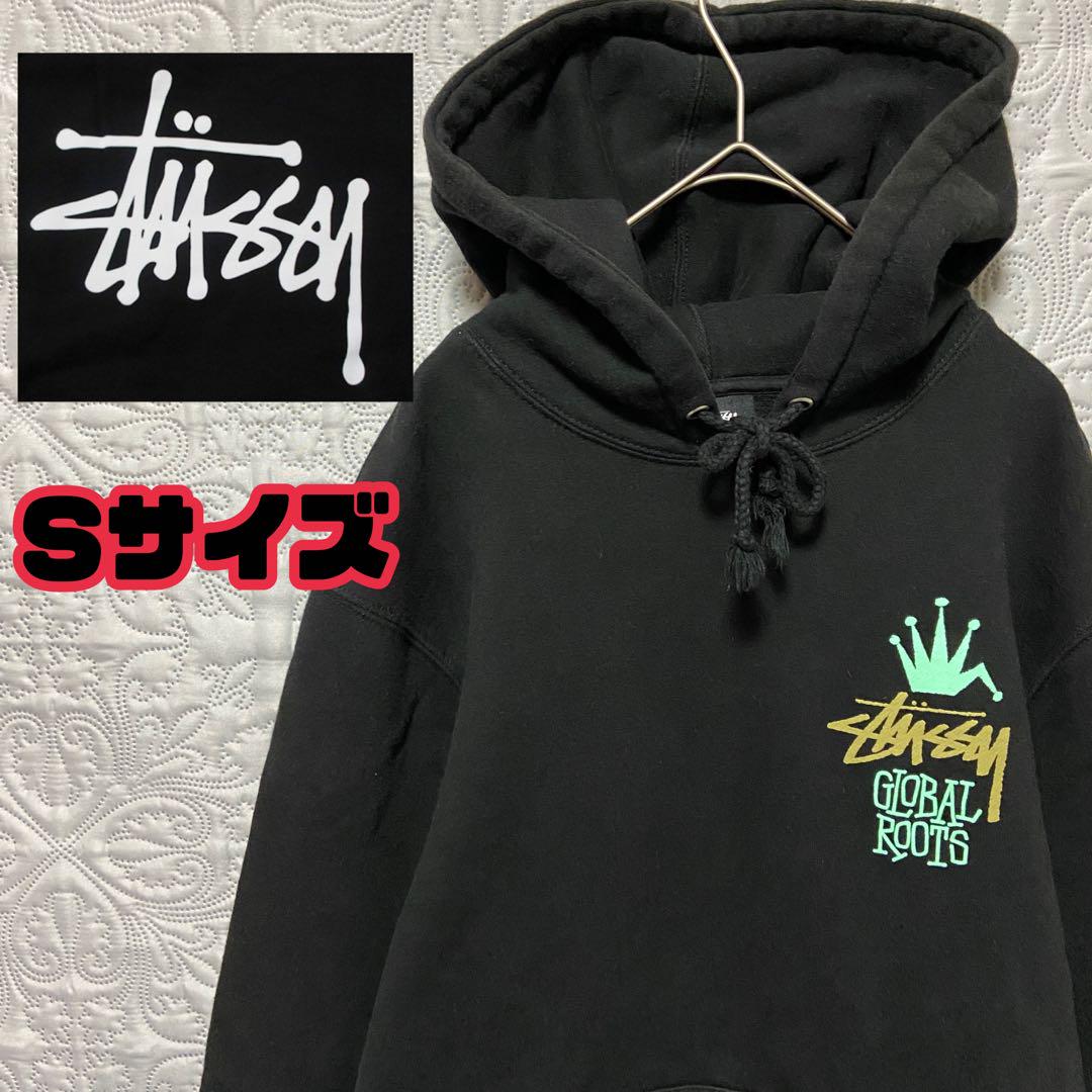 stussy クラウンロゴ　パーカー　ブラック　Sサイズ　人気　デザイン