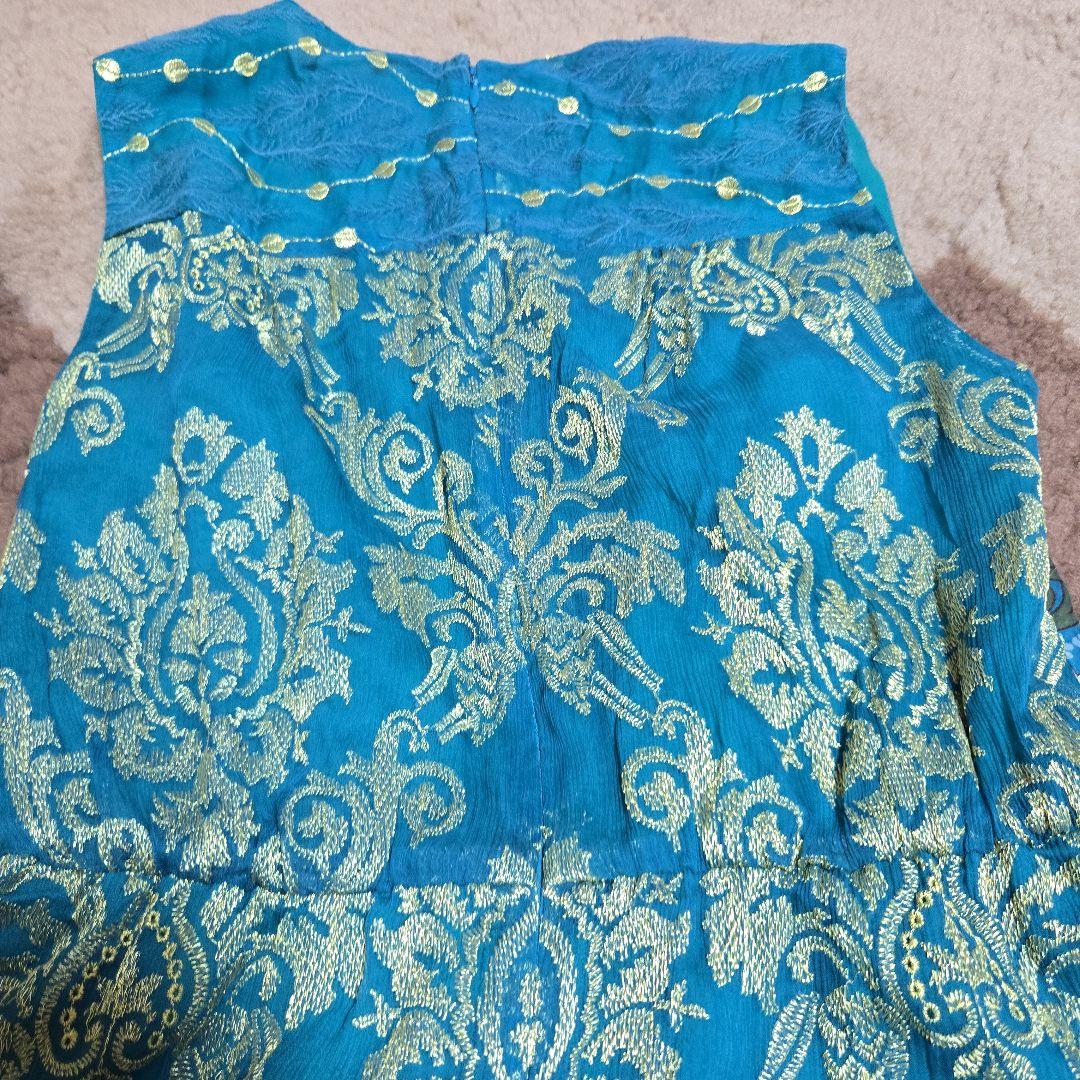 極美品☆アナスイ☆アシンメトリー総柄コットンシルクワンピースUS2青緑