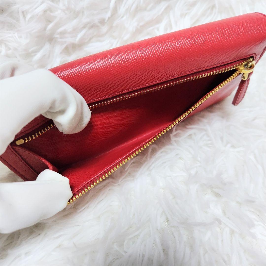 極美品✨プラダ♡フラップ長財布　マルチカラー赤ピンク　ゴールド金具　サフィアーノ