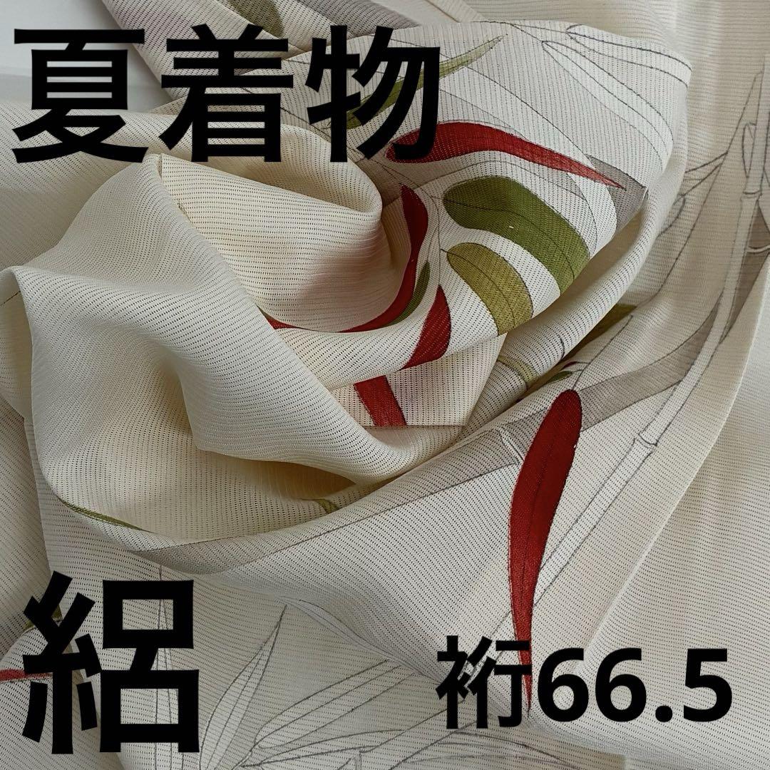 夏着物 絽 竹 裄66.5 素敵なデザイン 小紋 着物 正絹 U-7192